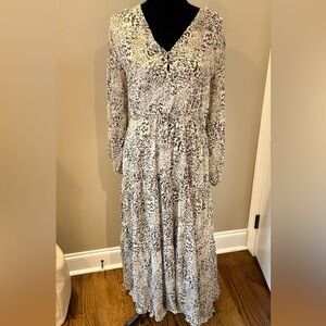 Women’s MYRA BAG Cream & black long sleeve tiered boho dress- Size Medium